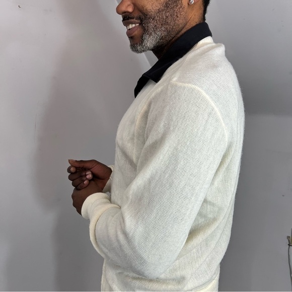 Vintage Izod Neutral Knit Cardigan Classic Stretchy White Sweater Large V Neck - Picture 4 of 14